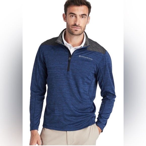 Vineyard Vines Performance Men’s Blue Gray Sankaty 1/2 Zip Pullover Size Medium - Picture 1 of 16